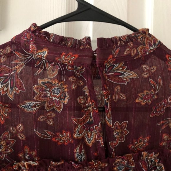 Blue Rain Floral heer Balloon Sleeve Boho Blouse - Picture 2 of 4